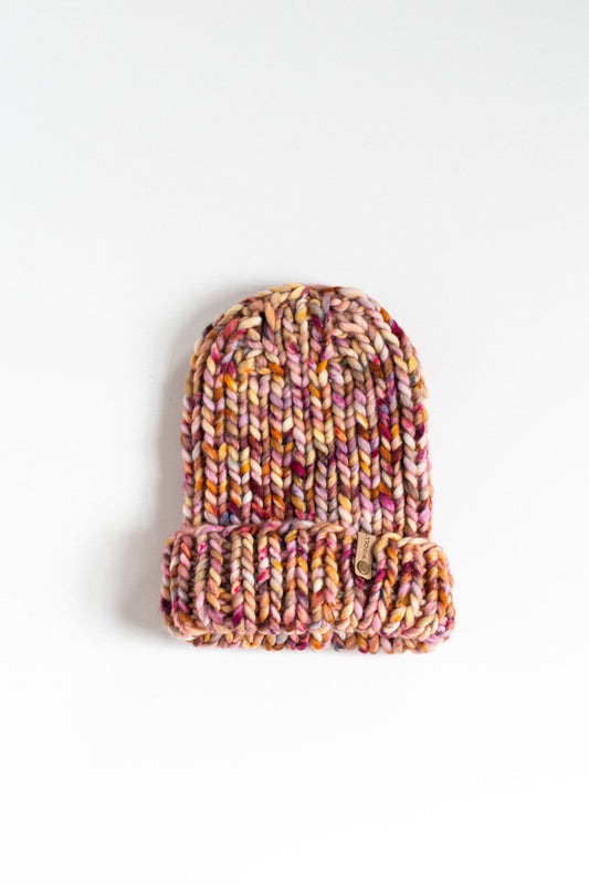 Pink Merino Wool Ribbed Knit Hat, Adult Chunky Knit Beanie, Ethically Sourced Wool Hand Knit Hat