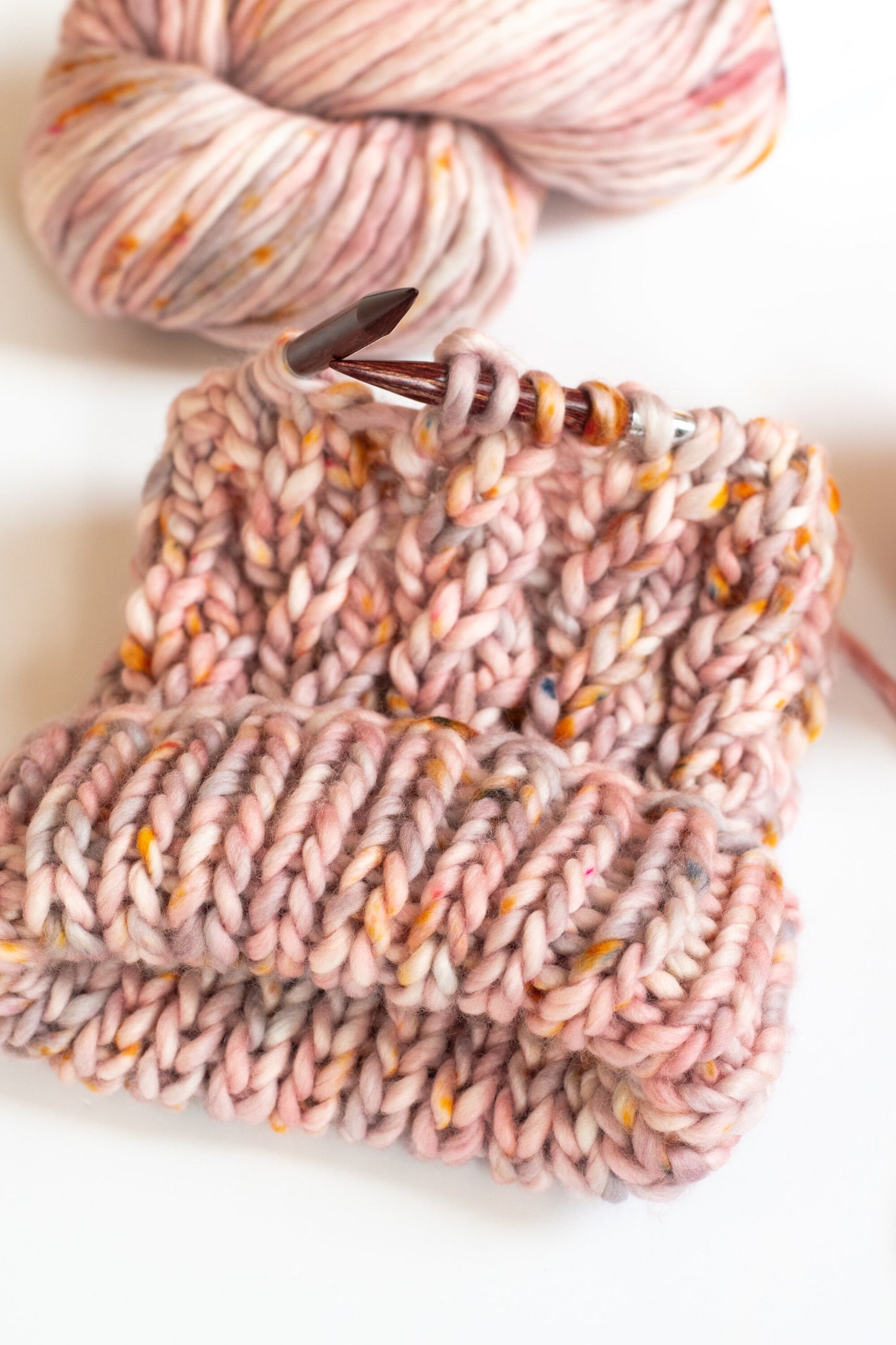 Pink Merino Wool Knit Hat with Faux Fur Pom Pom, Adult Chunky Knit Pom Pom Beanie, Ethically Sourced Wool Hat, Spinnaker Beanie