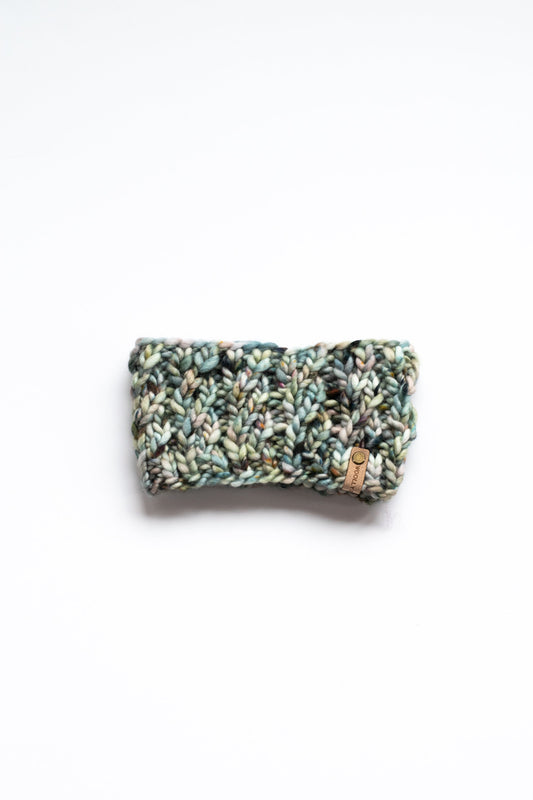 Green Multi-Color Merino Wool Hand Knit Headband, Knit Ear Warmer, Cable Knit Headband, Ethically Sourced Wool Hand Knit Headband