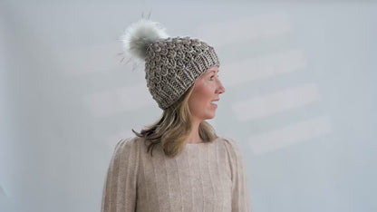 Seafoam Merino Wool Knit Hat with Faux Fur Pom Pom - Hand Dyed Yarn