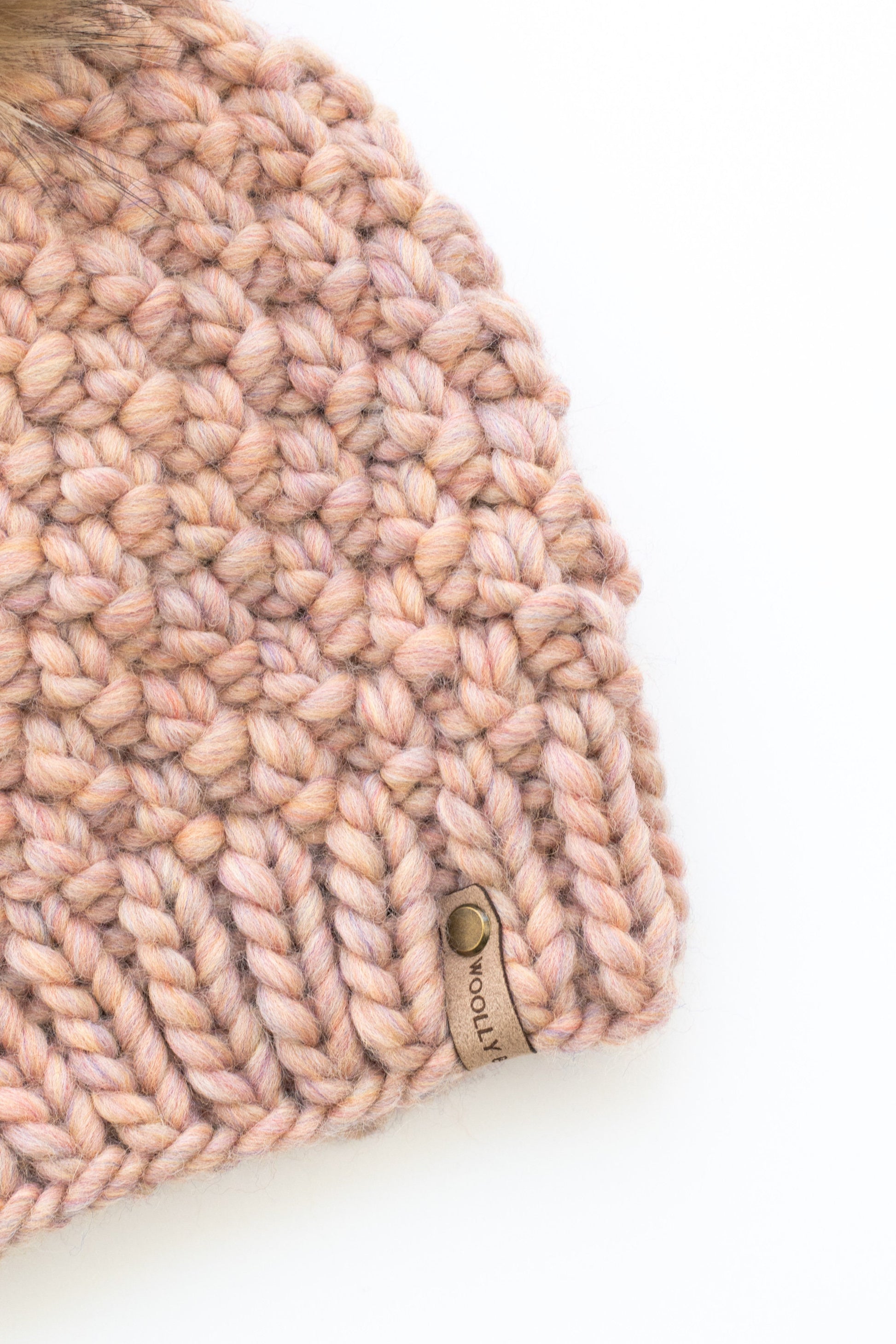 Blush Pink Peruvian Wool Knit Hat with Faux Fur Pom Pom