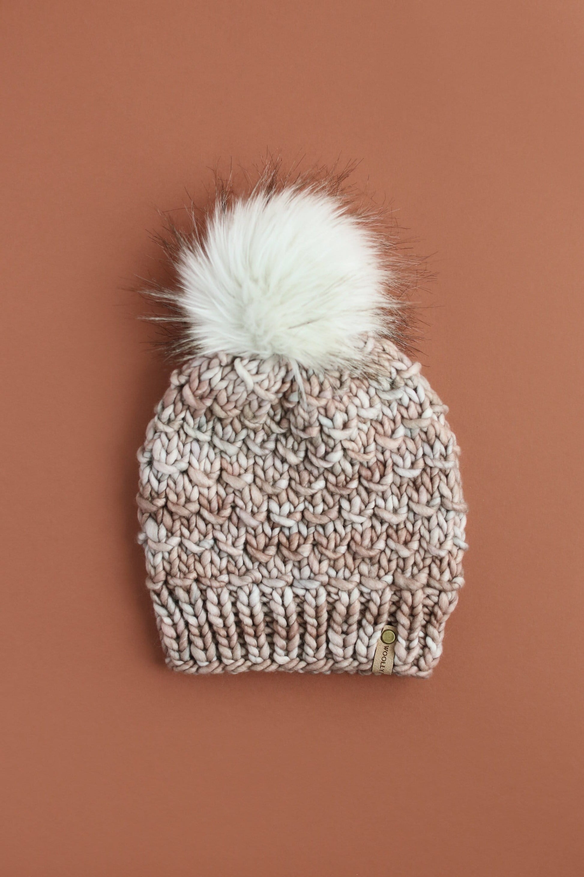 Pearl Gray Merino Wool Knit Hat with Faux Fur Pom Pom – Woolly