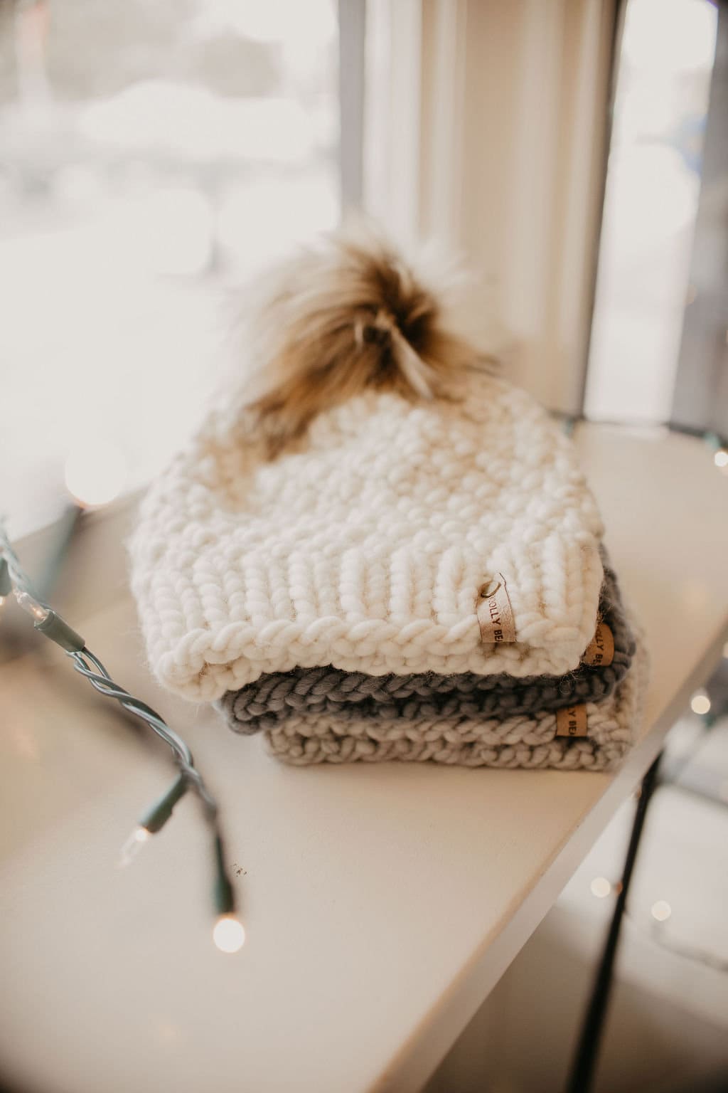 Ivory Peruvian Wool Knit Hat with Faux Fur Pom Pom – Woolly Bear Knits