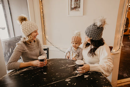 Ivory Peruvian Wool Knit Hat with Faux Fur Pom Pom