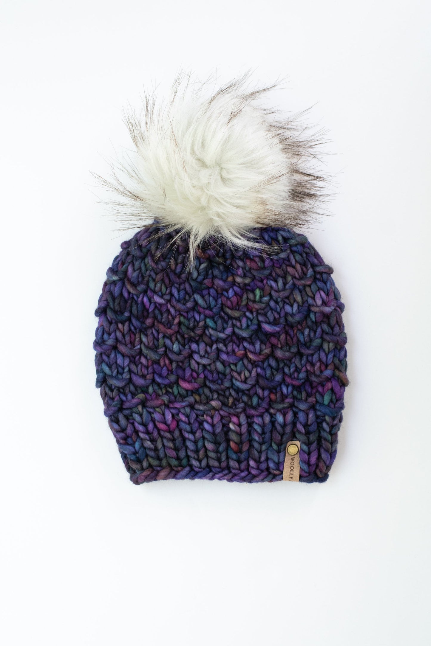 Purple Hand Knit Merino Wool Hat with Pom Pom