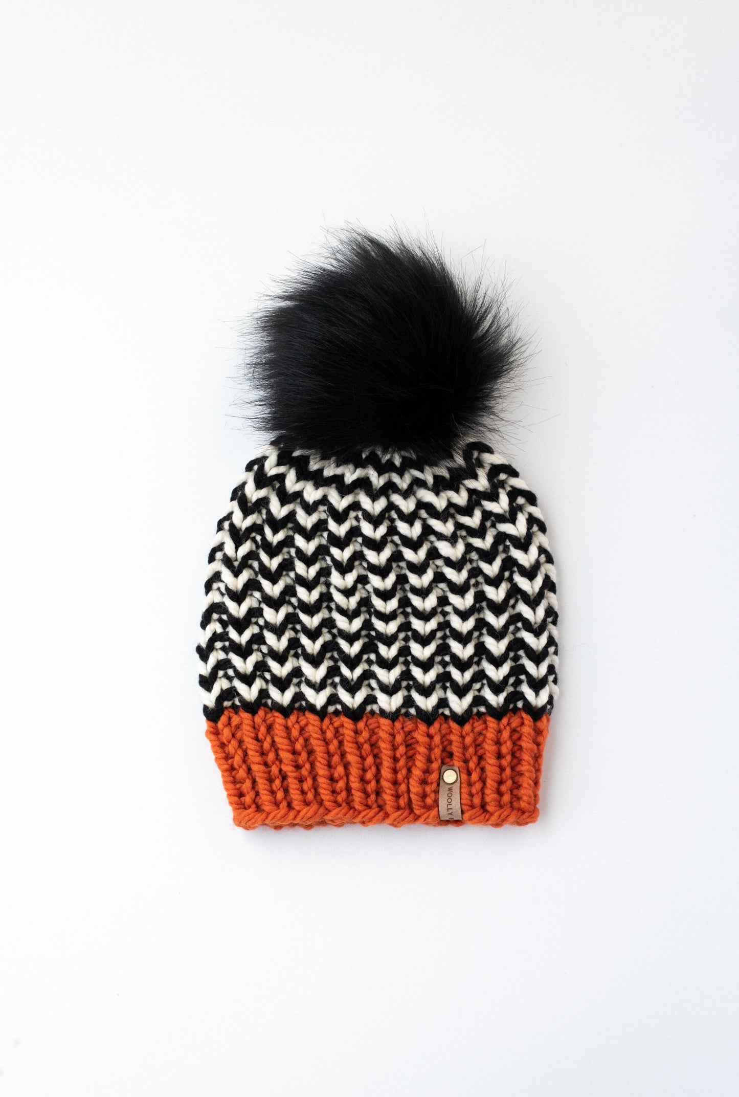 Go Bears Orange and Black Team Color Knit Hat with Faux Fur Pom Pom