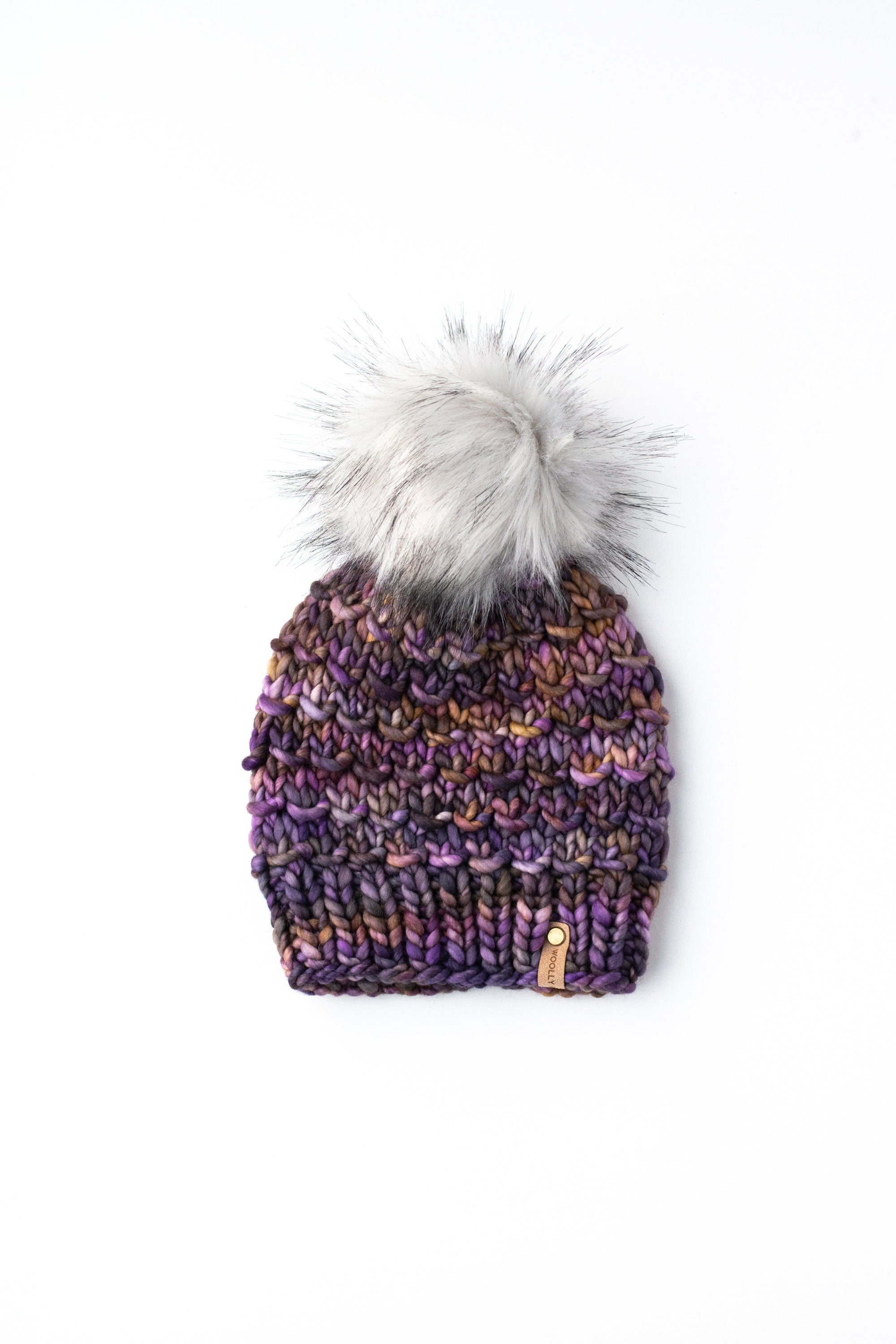 Winterfell beanie | 100% Merino wool beanie | chunky knit online | faux fur pom-pom | winter hat | purple and blue | - by Timber Ridge Knits