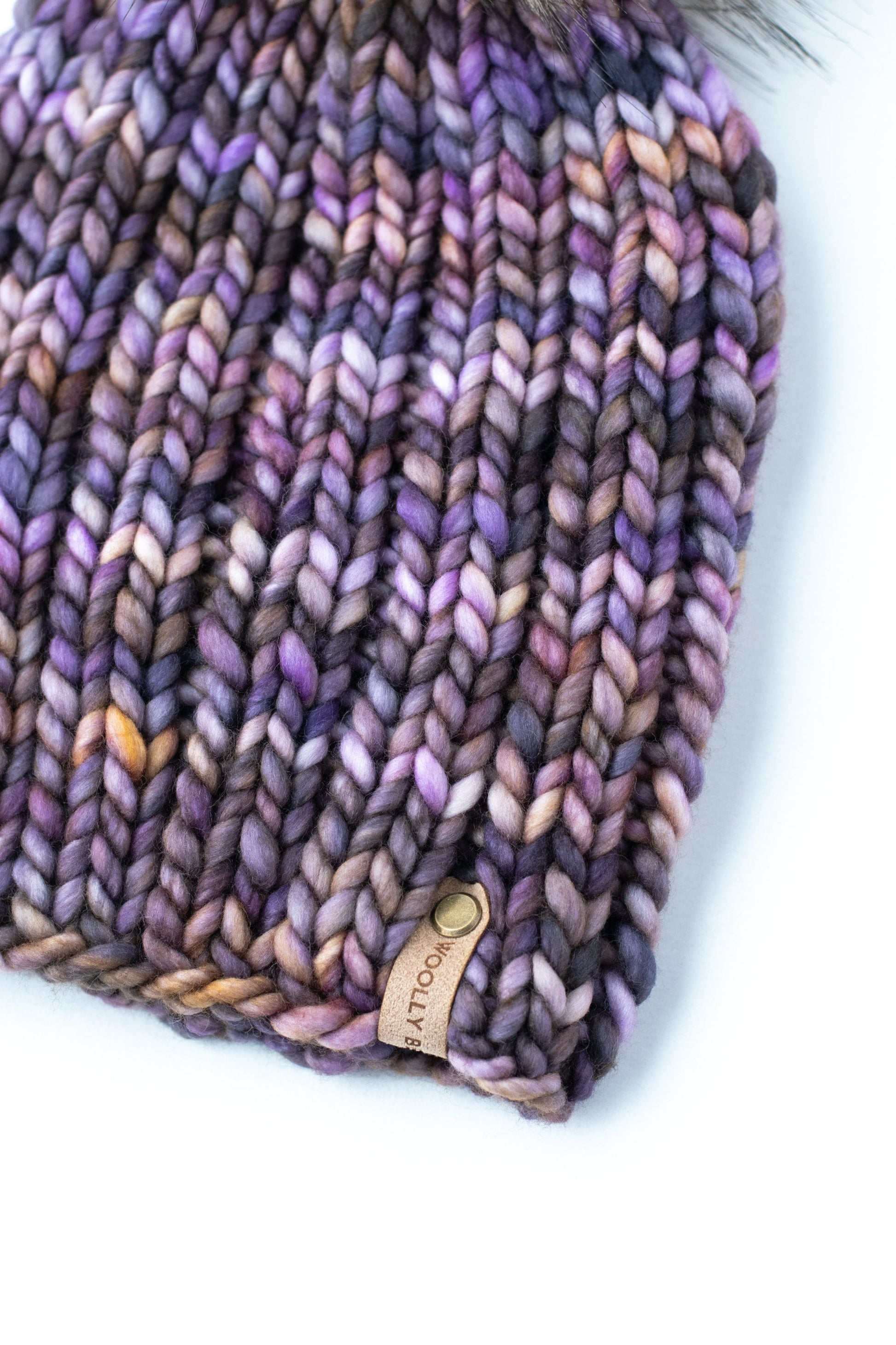 Purple Merino Wool Knit Hat with Faux Fur Pom Pom – Woolly Bear Knits
