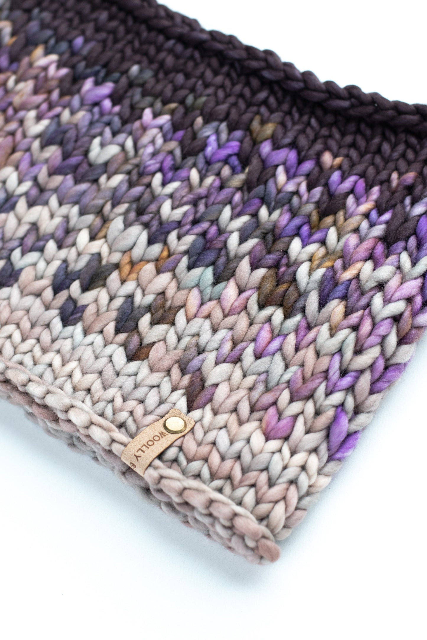Gray and Purple Merino Wool Fair Isle Hand Knit Cowl
