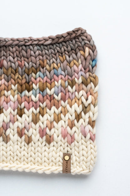 Blush and Beige Merino Wool Fair Isle Hand Knit Cowl