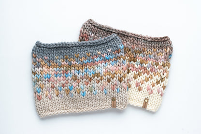 Blush and Beige Merino Wool Fair Isle Hand Knit Cowl