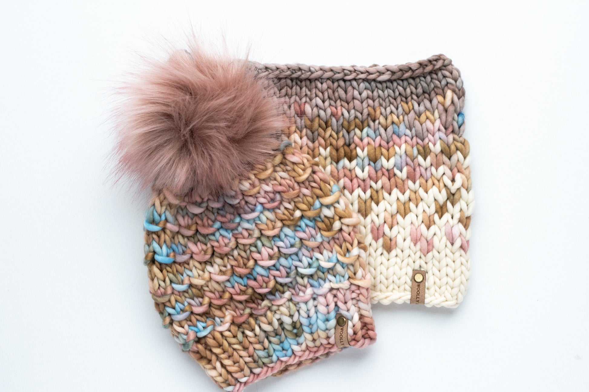 Blush and Beige Merino Wool Fair Isle Hand Knit Cowl