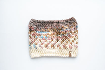 Blush and Beige Merino Wool Fair Isle Hand Knit Cowl