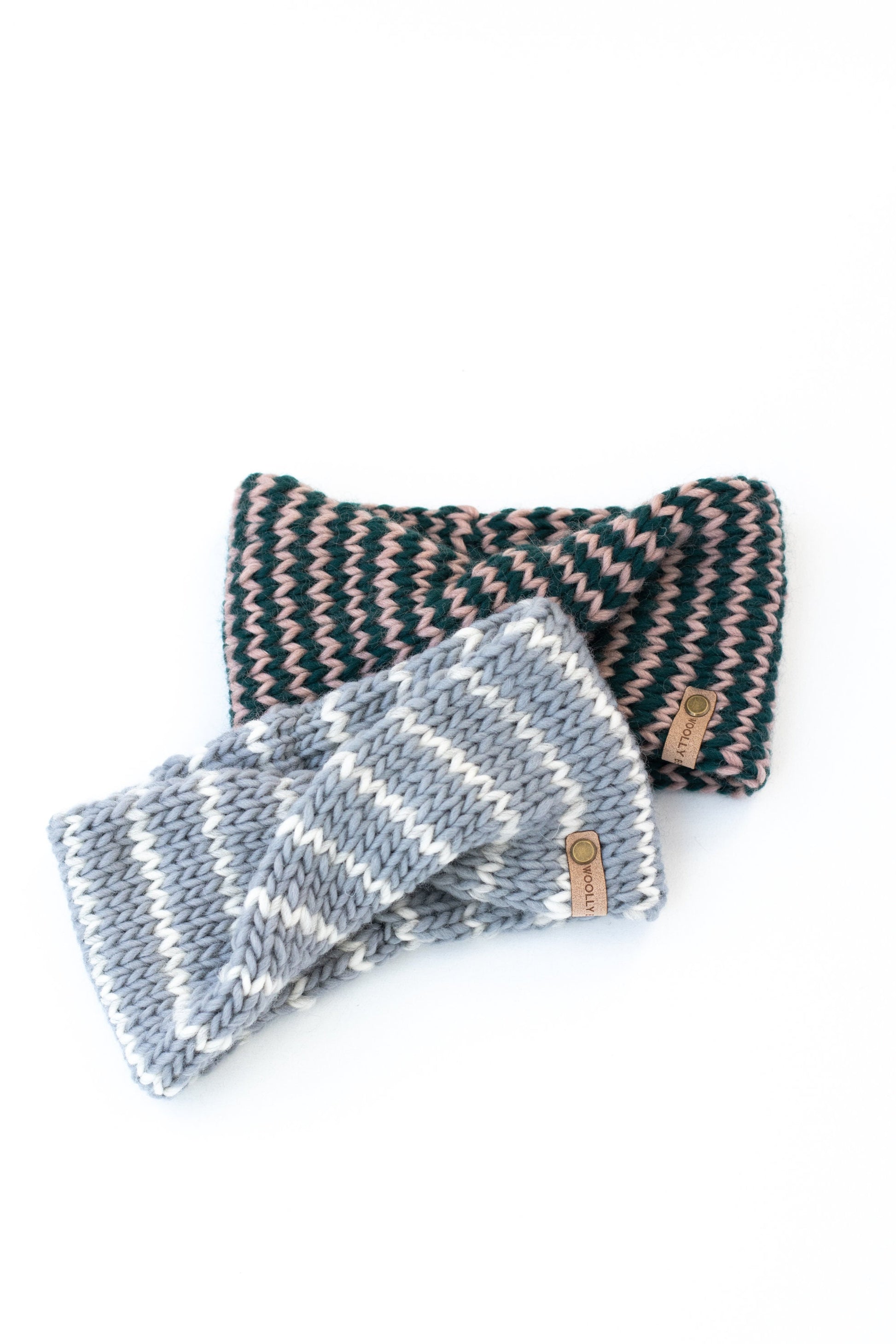 Gray Wool Striped Knit Headband | Striped Hand Knit Earwarmer | Twisted Knit Turban Headband | Ethically Sourced Wool
