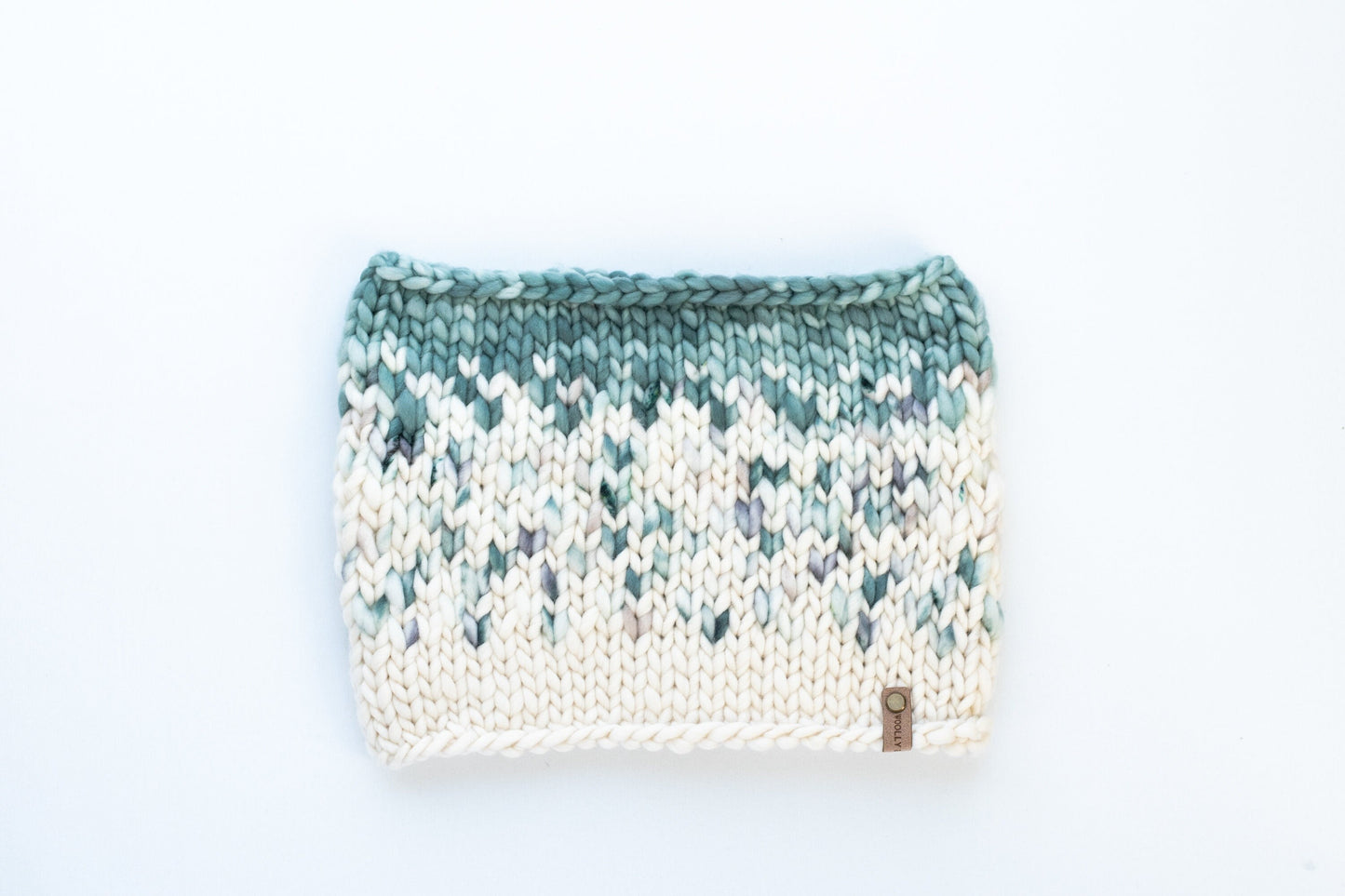 Turquoise and Ivory Merino Wool Fair Isle Hand Knit Cowl
