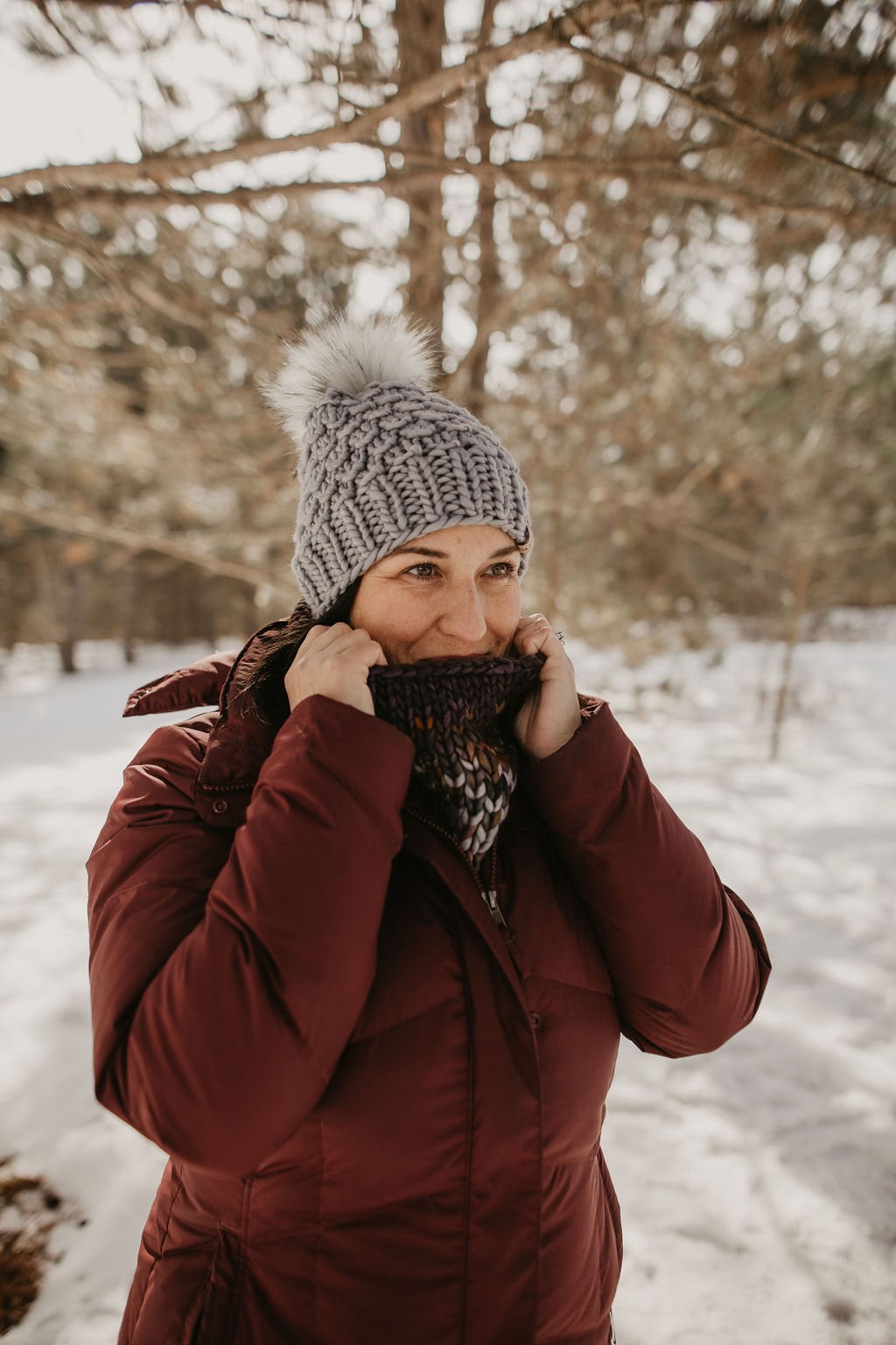 Merino Wool Knit Hat popular with Faux Fur Pom Pom – Adult