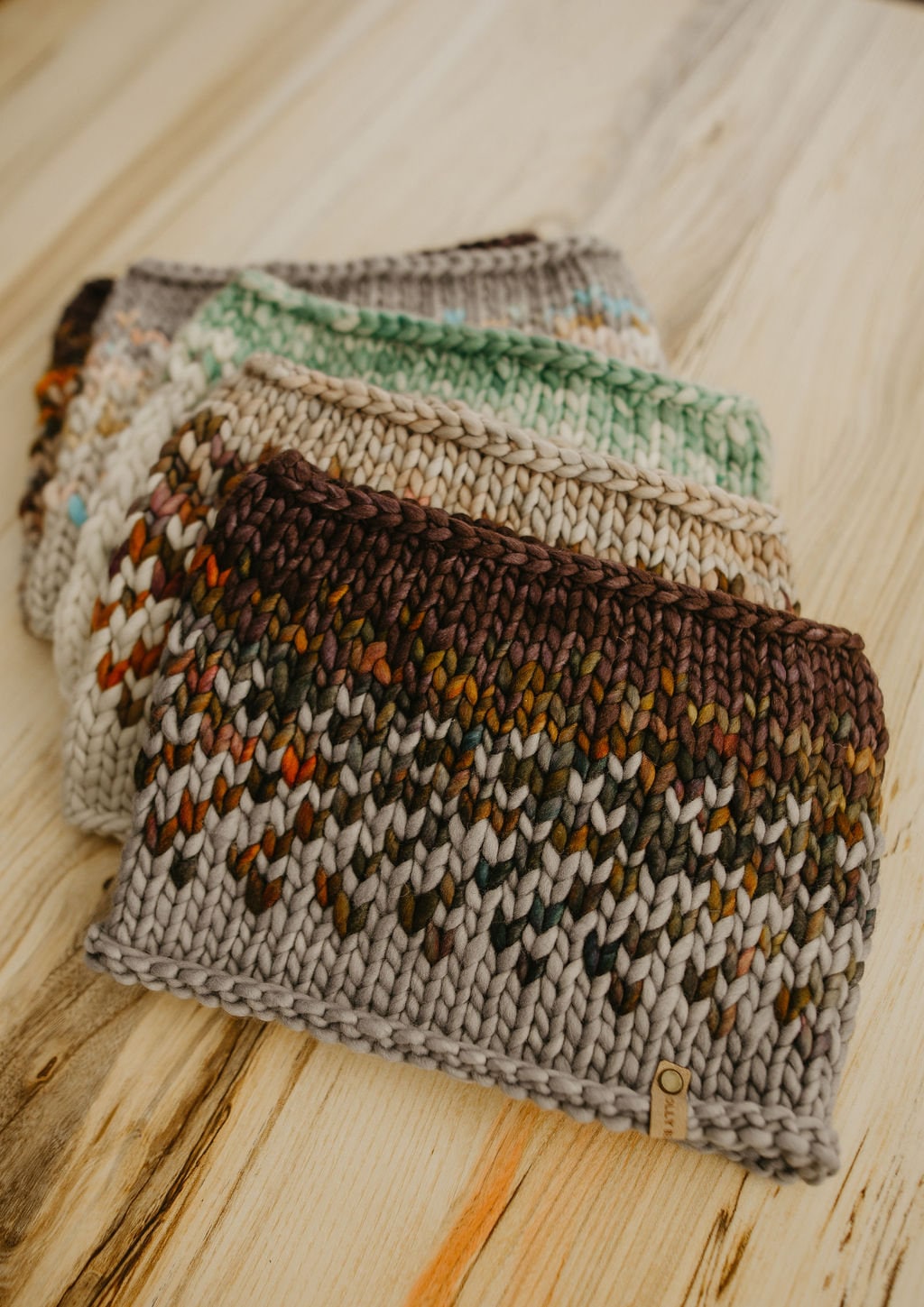Gray and Brown Multicolor Merino Wool Fair Isle Hand Knit Cowl