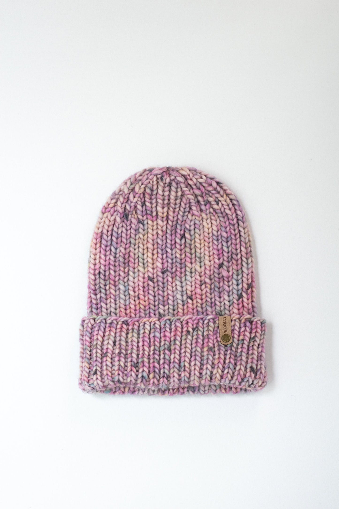 Pink Speckle Merino Wool Hand Knit Ribbed Beanie