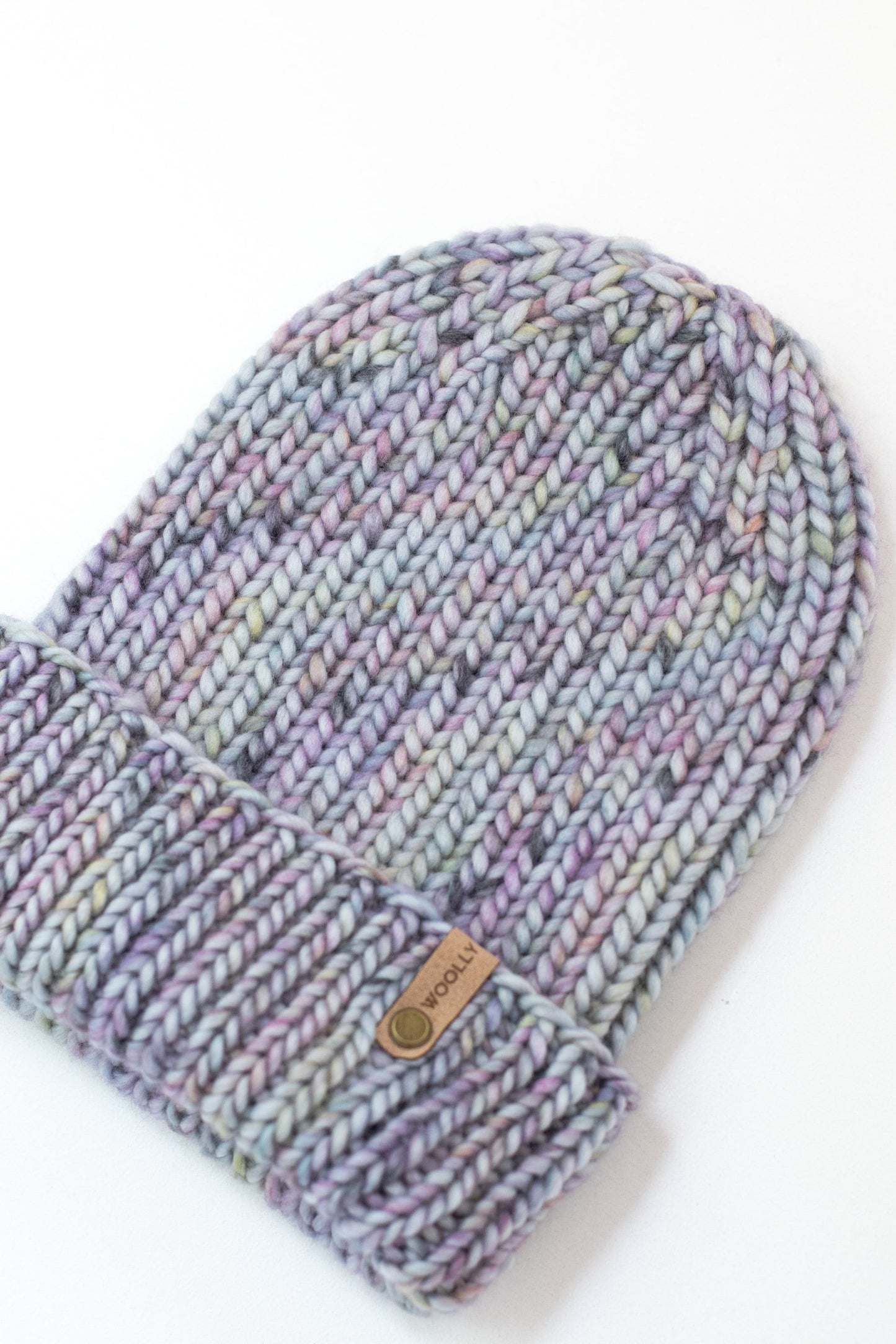 Purple Speckle Merino Wool Hand Knit Ribbed Beanie