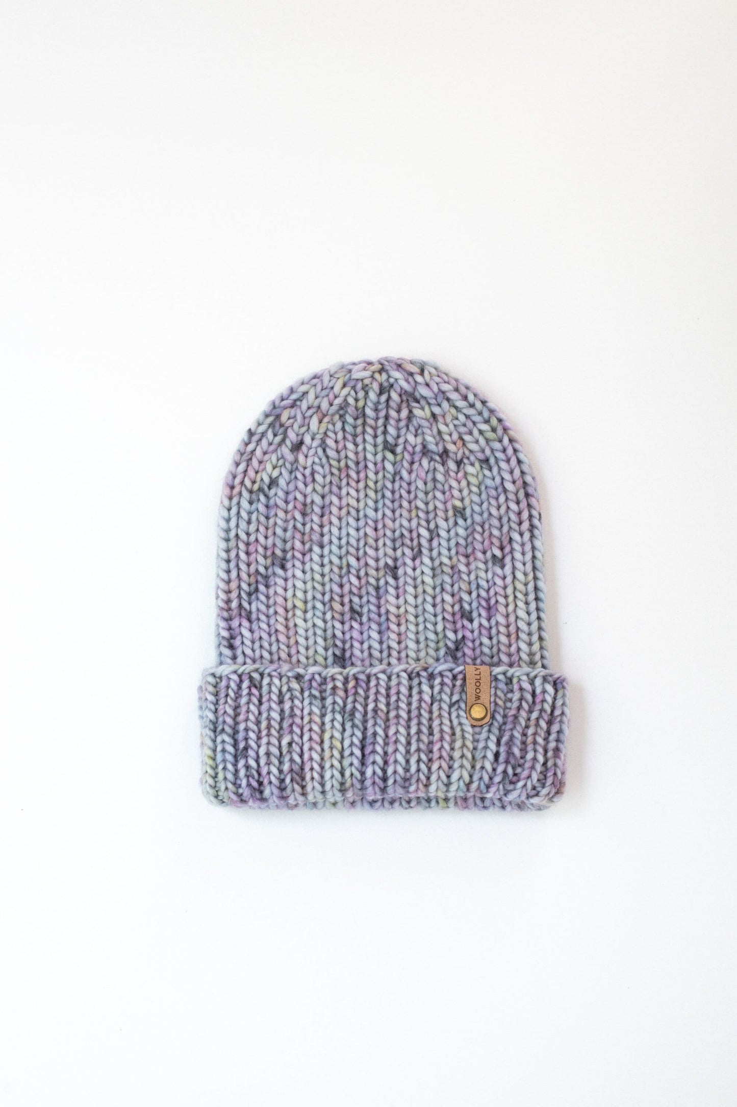 Purple Speckle Merino Wool Hand Knit Ribbed Beanie