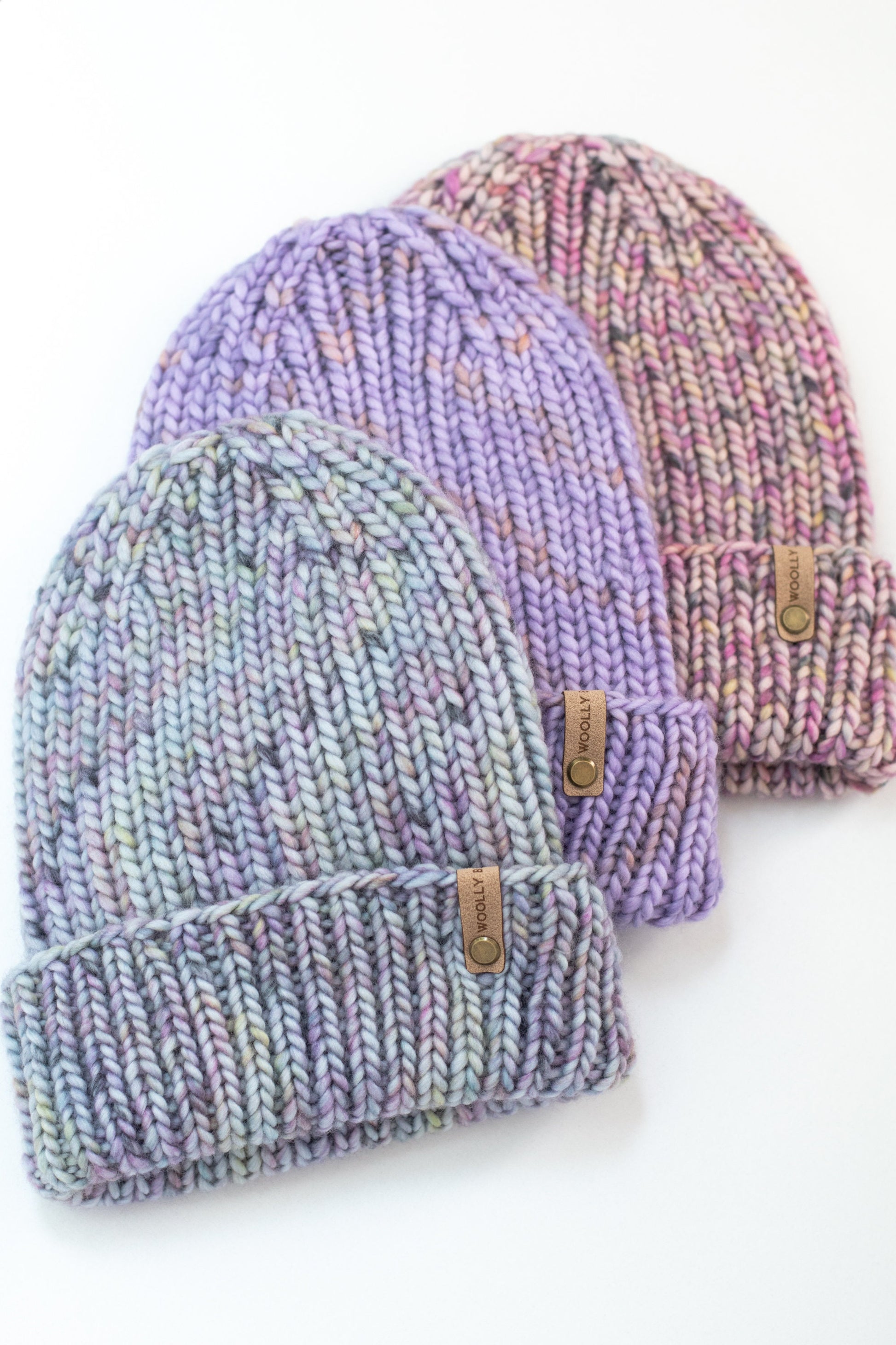 Lavender Speckle Merino Wool Hand Knit Ribbed Beanie