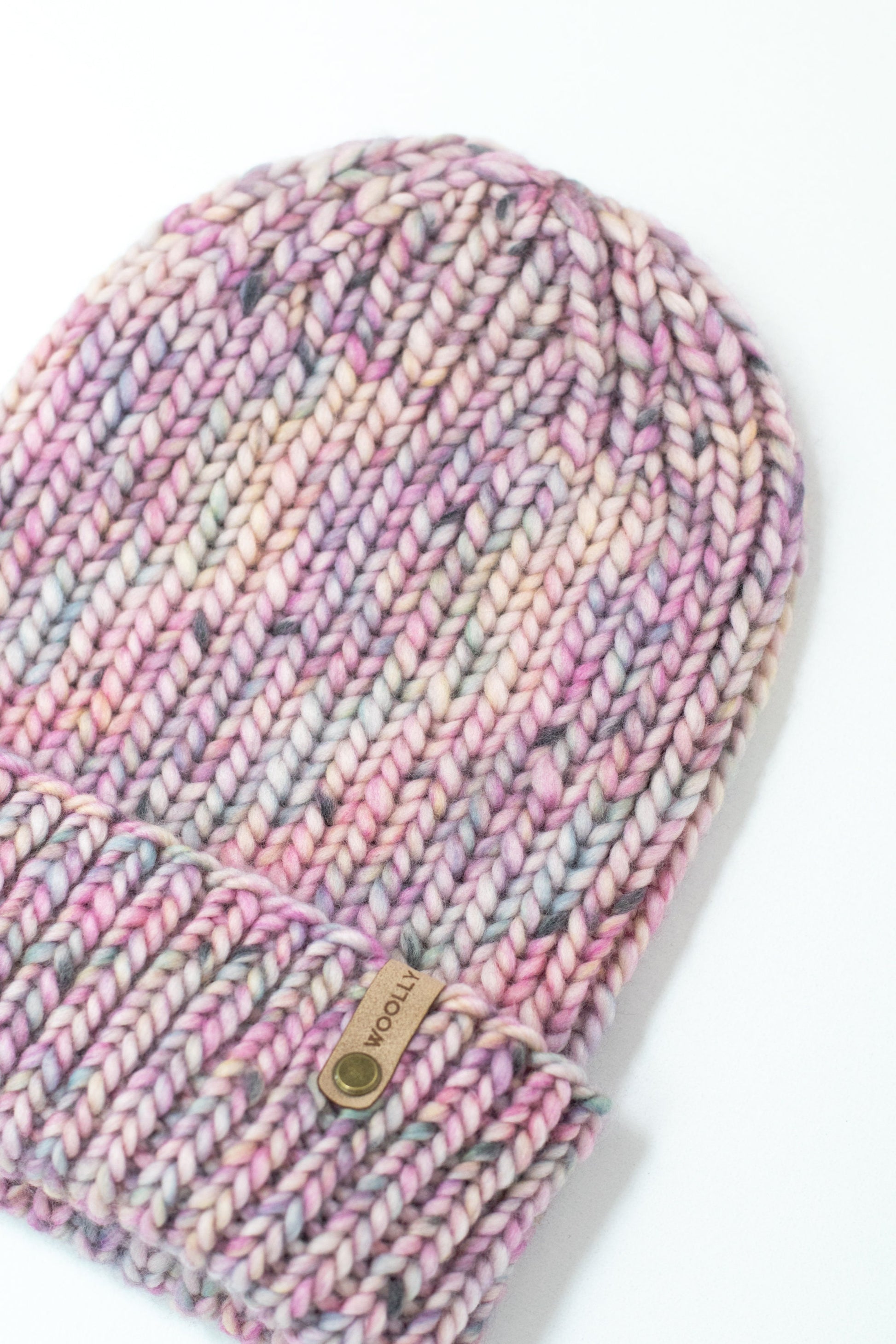Pink Speckle Merino Wool Hand Knit Ribbed Beanie