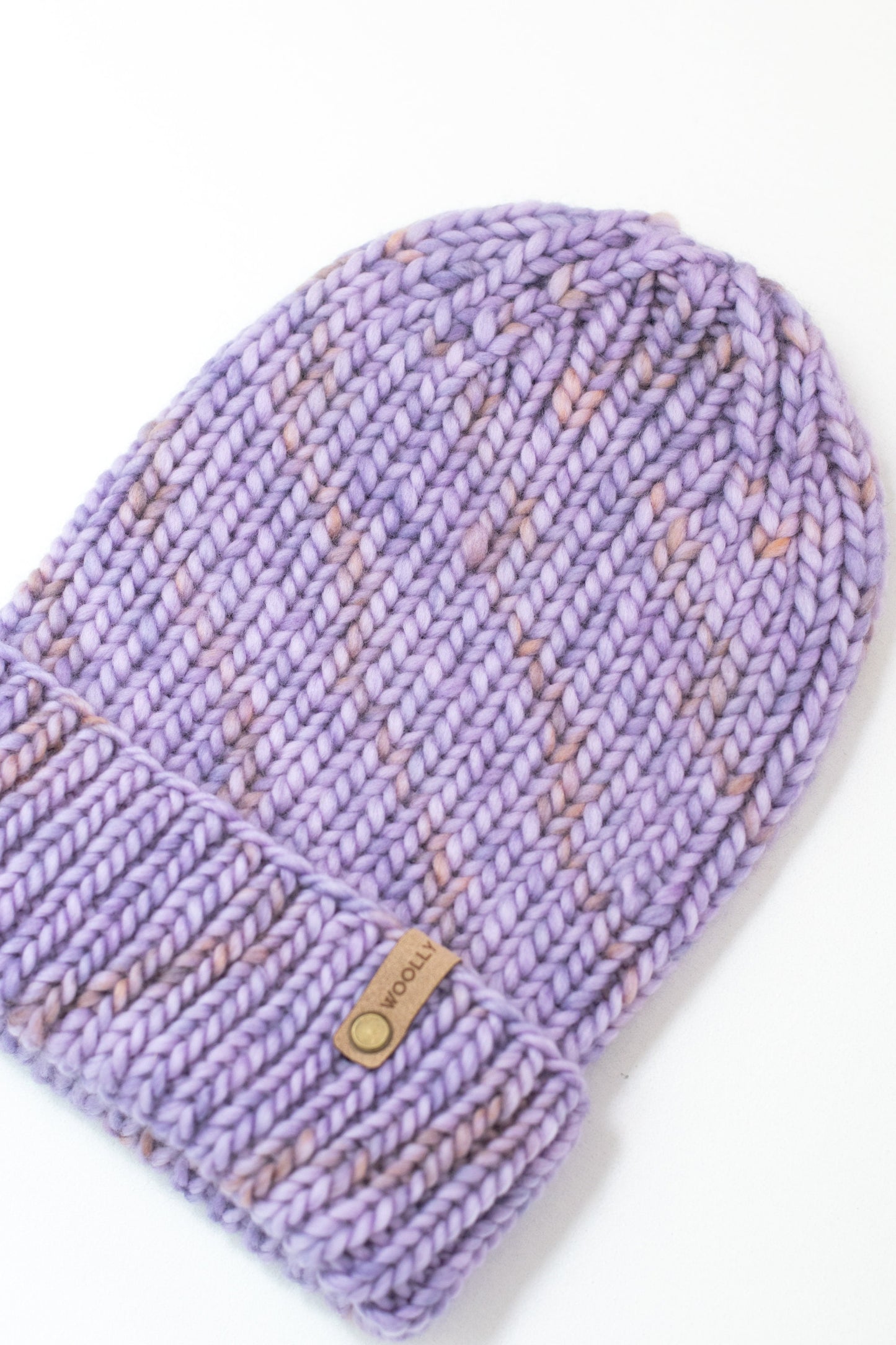Lavender Speckle Merino Wool Hand Knit Ribbed Beanie