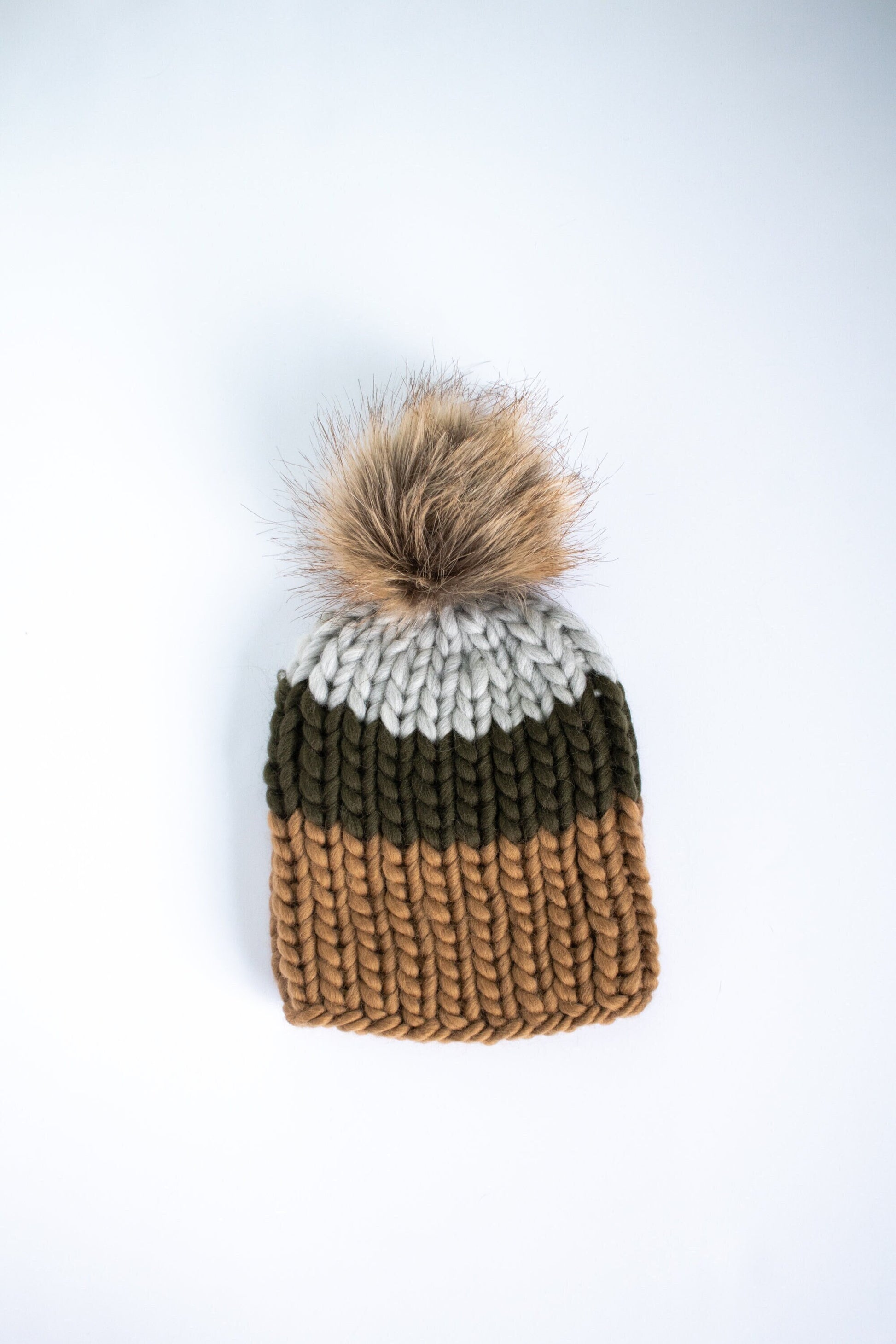 Toddler Gray/Brown/Green Ribbed Knit Colorblock Peruvian Wool Hat, Children's Chunky Knit Hat, Toddler Kids Winter Knit Hat