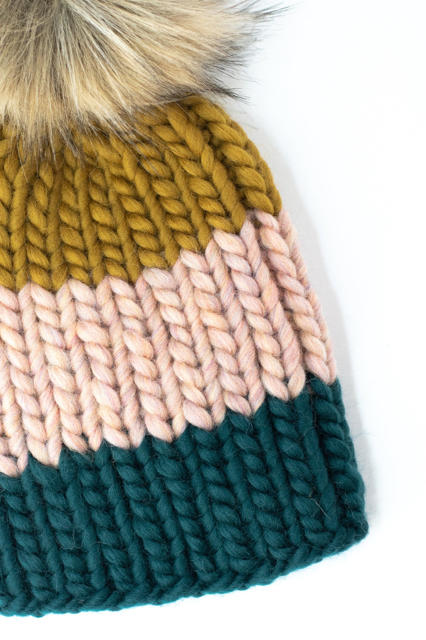 Toddler Bronze/Pink/Green Size Ribbed Knit Colorblock Peruvian Wool Hat, Children's Chunky Knit Hat, Toddler Kids Winter Knit Hat